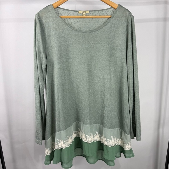 Kori Tops - Kori America Green Lace Trim Tunic Size Large